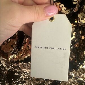 Dress the population gold sequin strapless dress